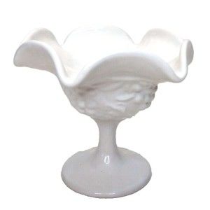 Indiana Milk Glass Ruffled Grape and Leaves Small Compote Sundae Dish 4.5 Tall